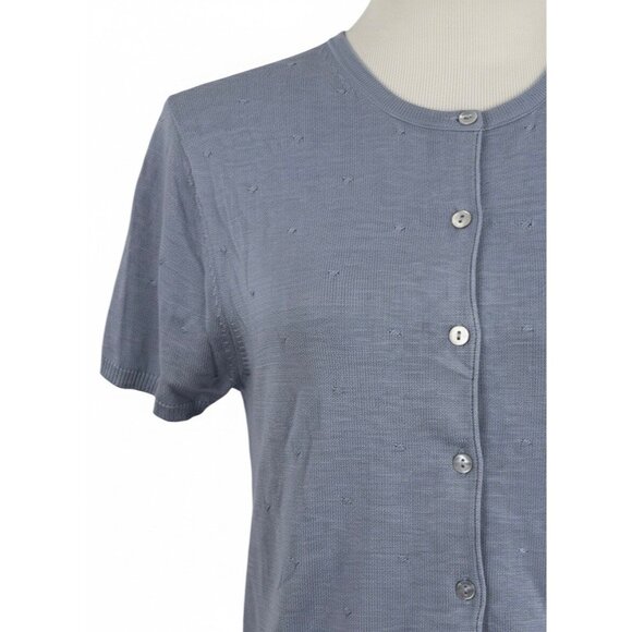 Vtg 90s City Silk Button Up Silk Blend Periwinkle Knit Top | Grandmacore Y2K P/M - Picture 2 of 15